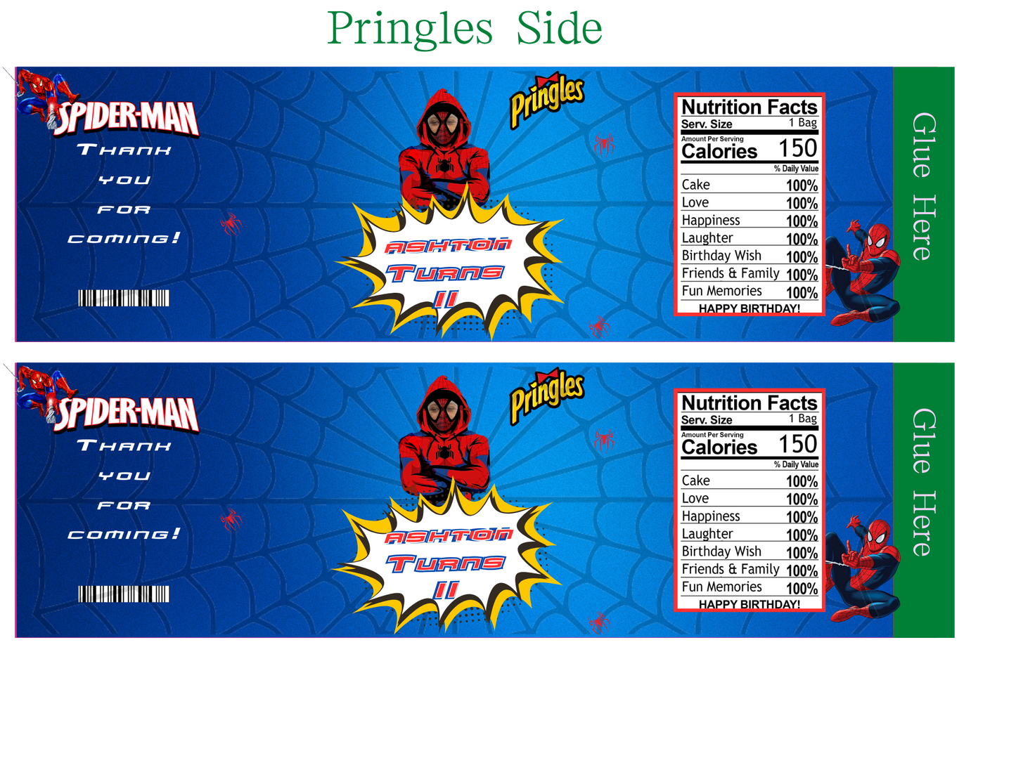 Spiderman Pringle with Top Editable Digital Party Favor