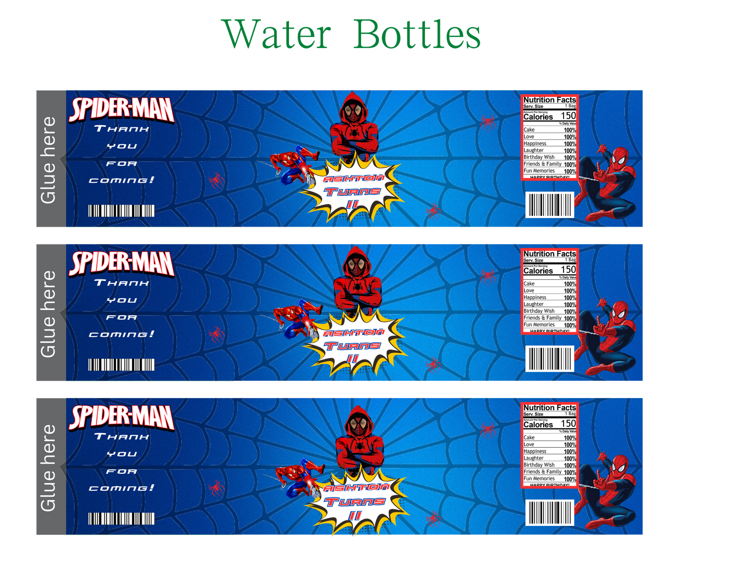 Spiderman Water Bottle Editable Digital Party Favor