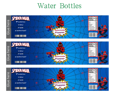 Spiderman Water Bottle Editable Digital Party Favor