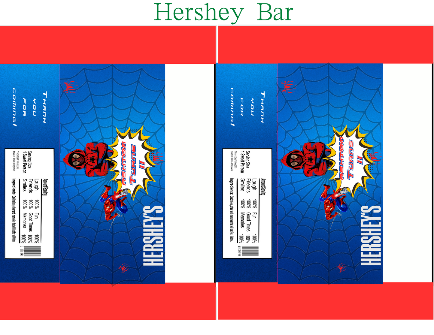 Spiderman Hershey Candy Bar Editable Digital Party Favor