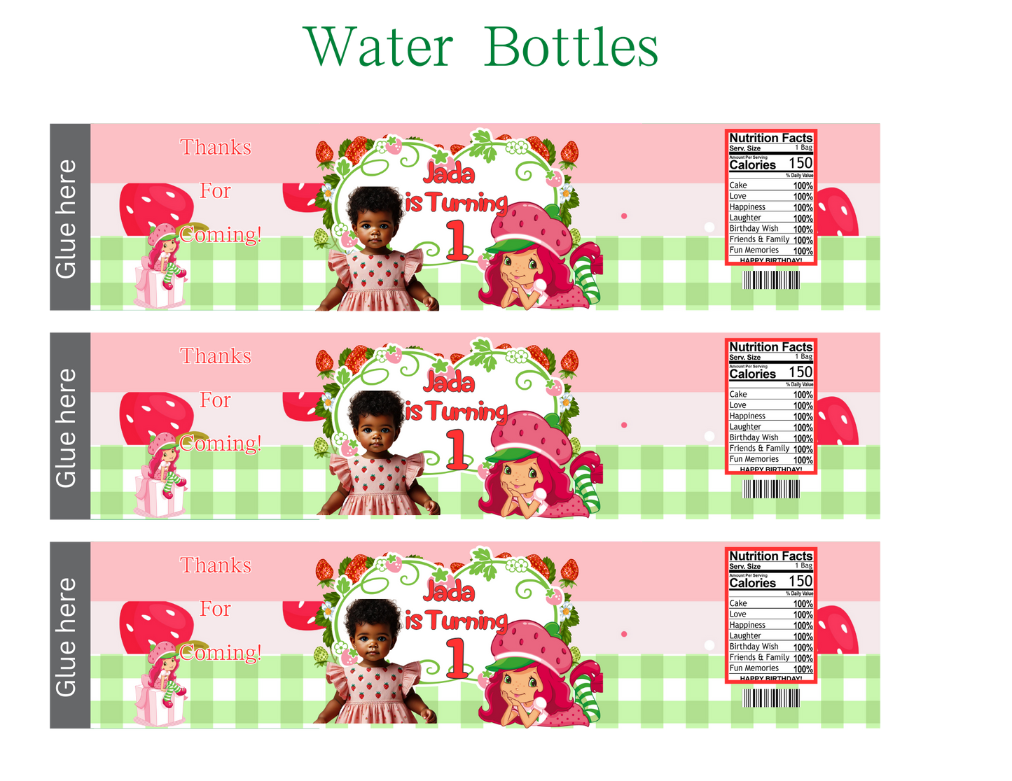 Strawberry Shortcake water Bottle Party Favor Editable Digital Product