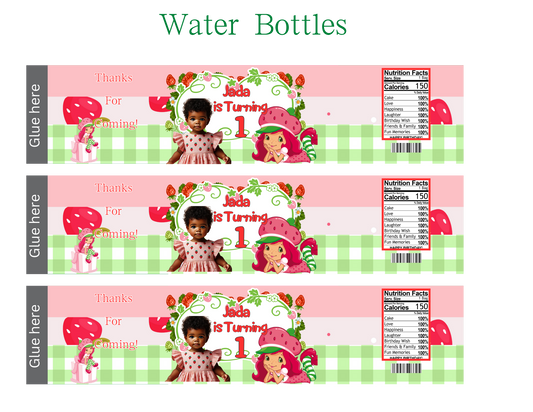 Strawberry Shortcake water Bottle Party Favor Editable Digital Product