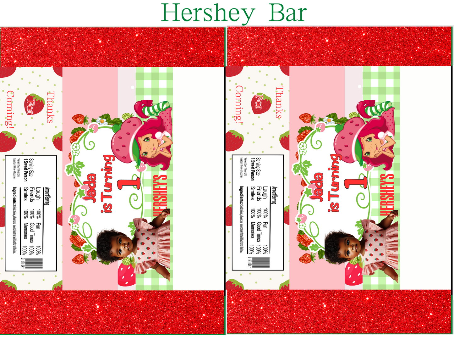 Strawberry Shortcake Hershey Bar Party Favor Editable Digital Product