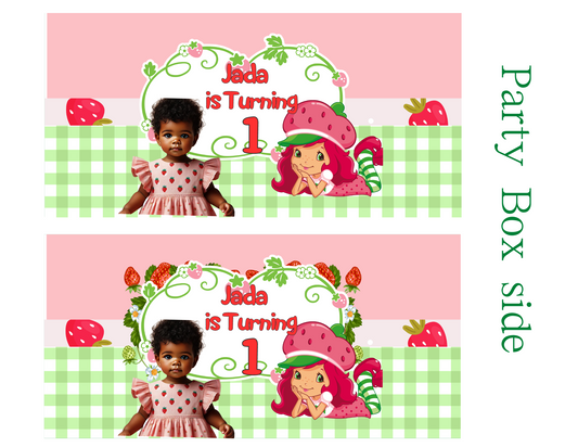 Strawberry Shortcake Party Box Top and sides Party Favor Editable Digital Product