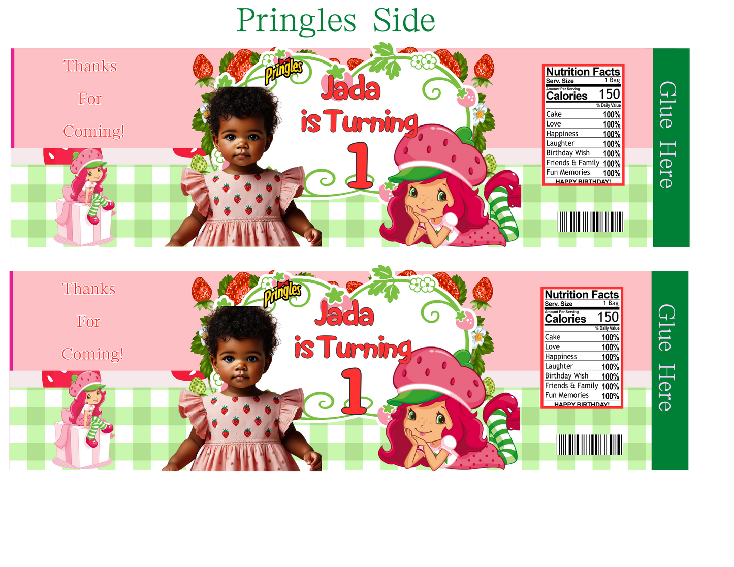 Strawberry Shortcake Pringles Sides and top Party Favor Editable Digital Product